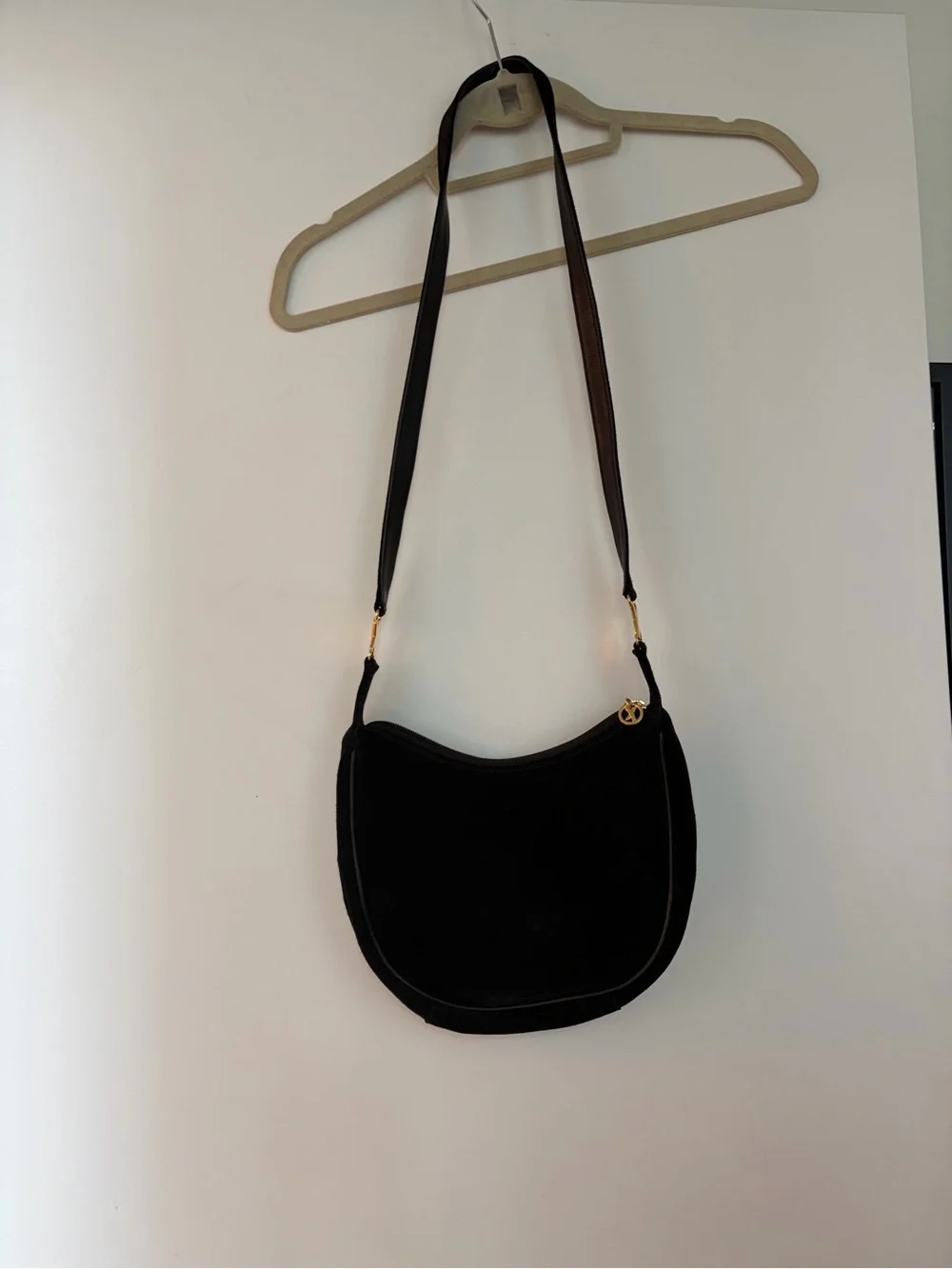 Paloma Picasso Black Crescent Shoulder Bag with Gold Accent